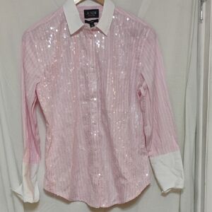 NWT J.Crew Pink & White Sequin Blouse Size 2